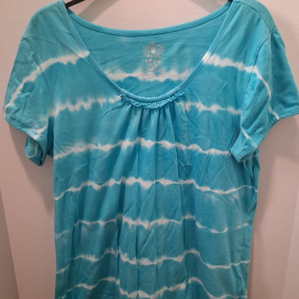 IZOD Top Womens Size Grand Blue Tie Dye Pattern Scoop Neck Cap Sleeve Cotton